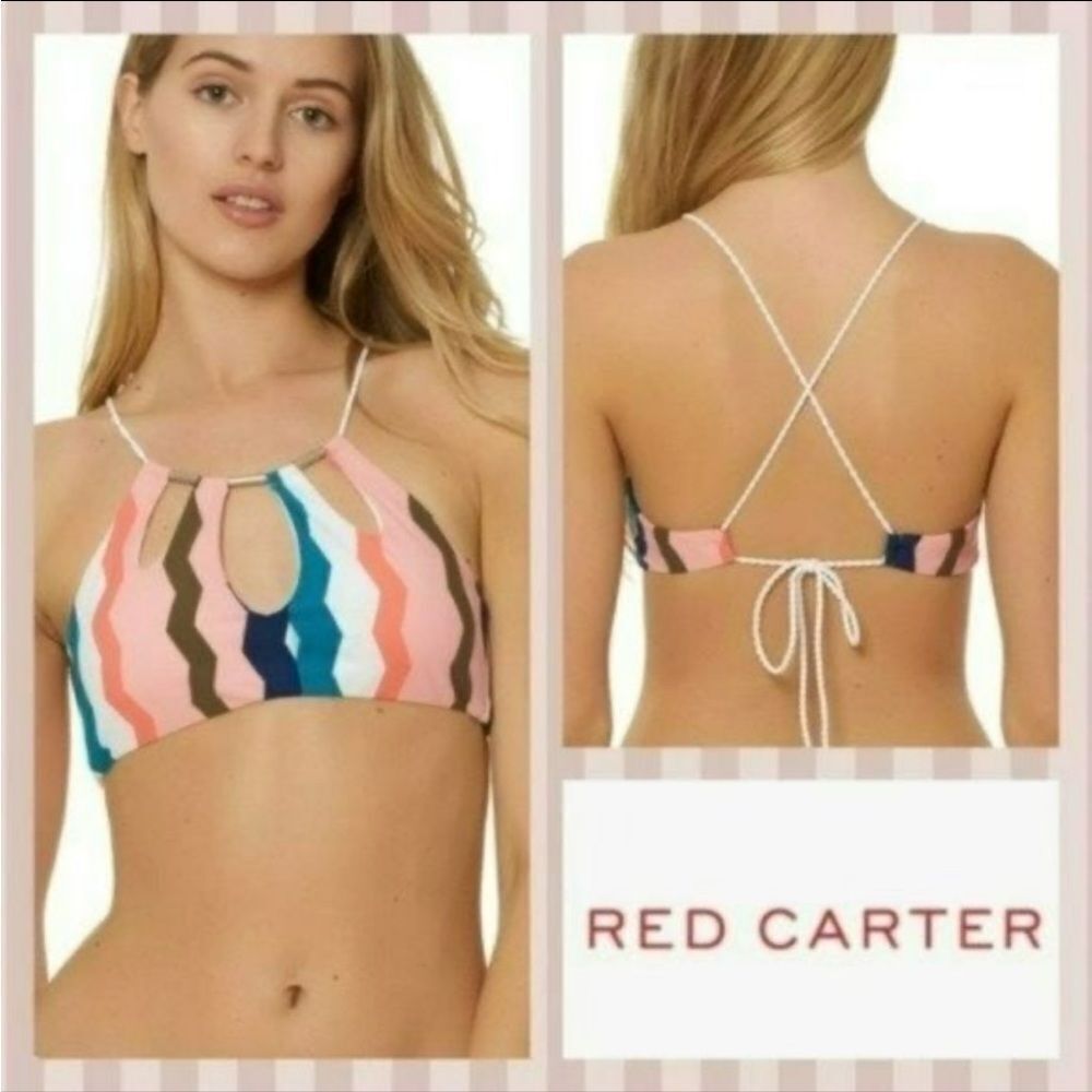 NWT MSRP $94 Red Carter Cutout Keyhole High Neck Bikini Top Women's Size Large